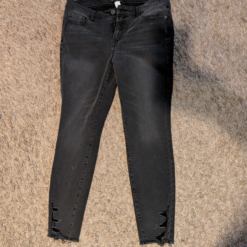 Lane Bryant Washed Black Skinny Jeans with Distressed Hem Detail